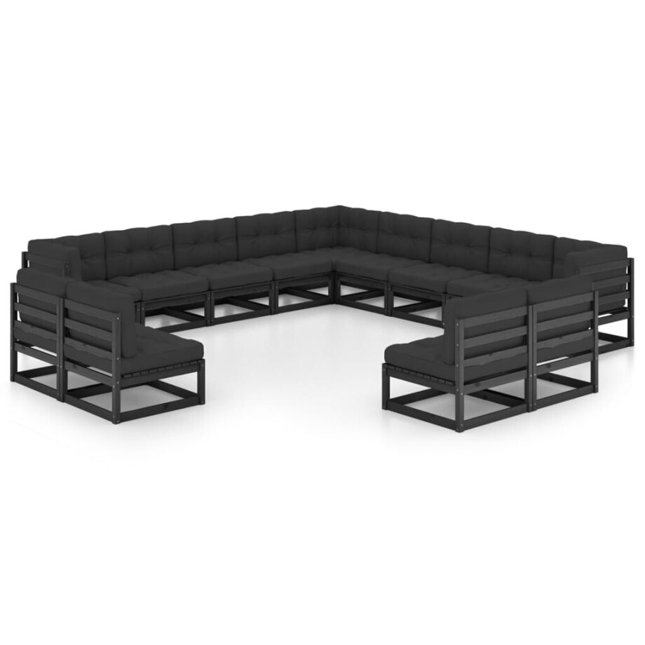 vidaXL 13-delige Loungeset met kussens massief grenenhout zwart afbeelding 1
