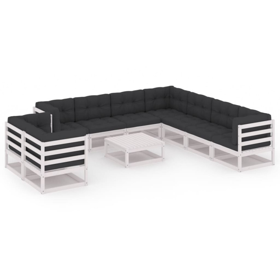 vidaXL 10-delige Loungeset met kussens massief grenenhout wit afbeelding 1