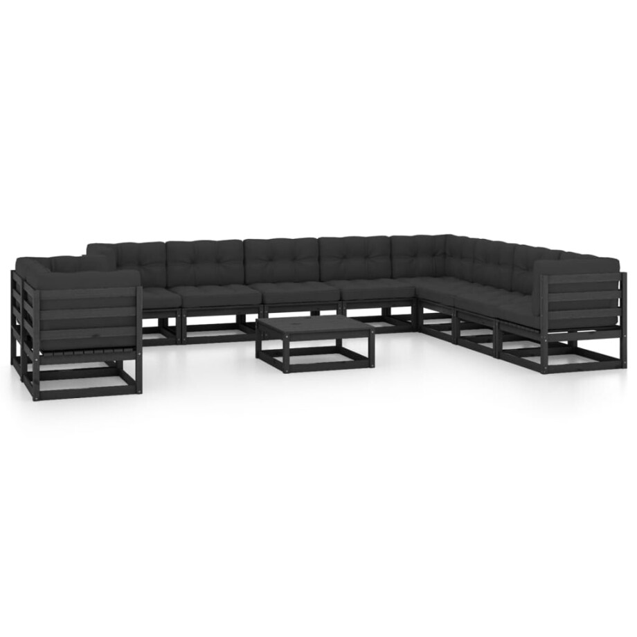 vidaXL 11-delige Loungeset met kussens massief grenenhout zwart vidaXL 11-delige Loungeset met kussens massief grenenhout zwart afbeelding 1