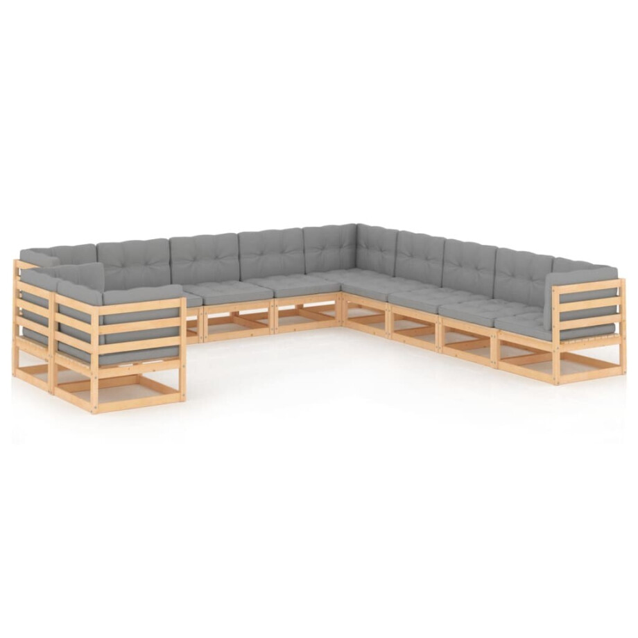 vidaXL 11-delige Loungeset met kussens massief grenenhout vidaXL 11-delige Loungeset met kussens massief grenenhout afbeelding 1