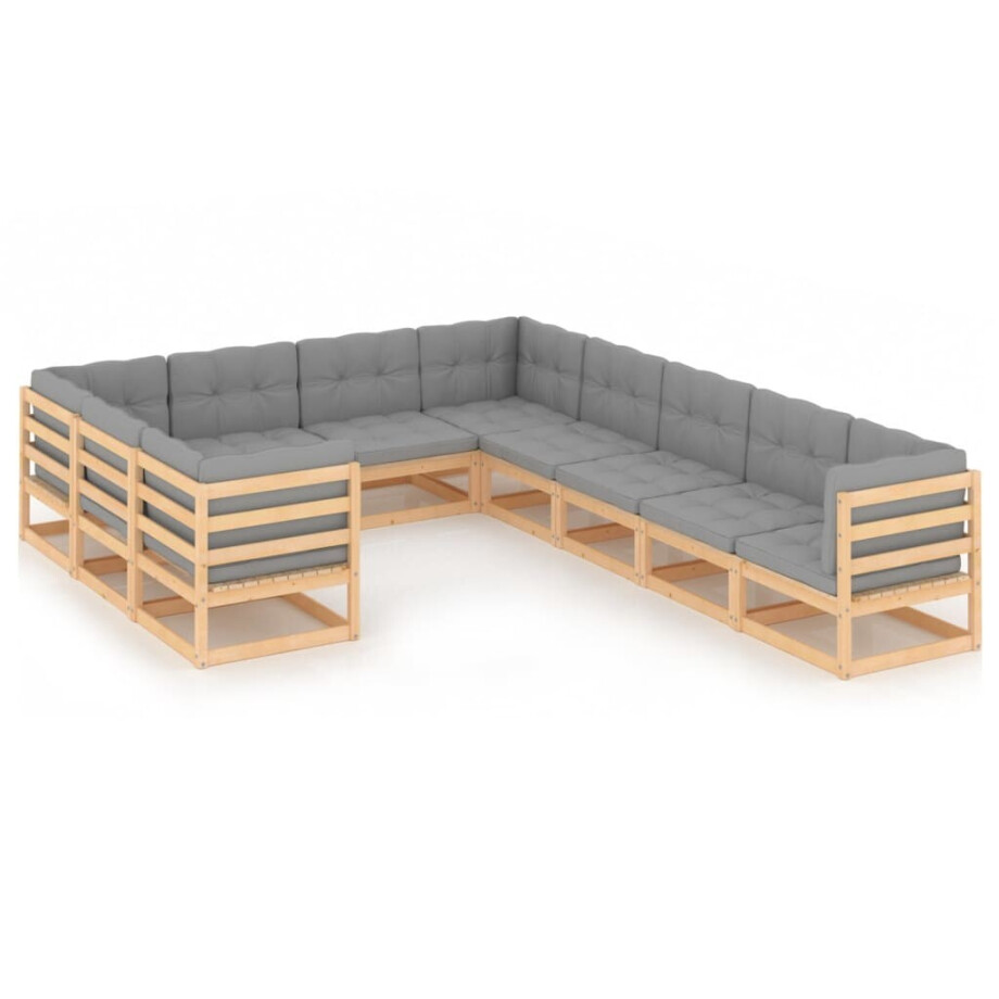 vidaXL 10-delige Loungeset met kussens massief grenenhout vidaXL 10-delige Loungeset met kussens massief grenenhout afbeelding 1