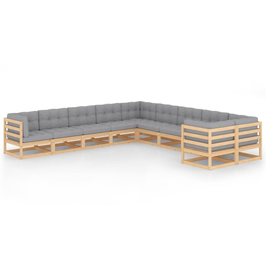 vidaXL 10-delige Loungeset met kussens massief grenenhout vidaXL 10-delige Loungeset met kussens massief grenenhout afbeelding 1