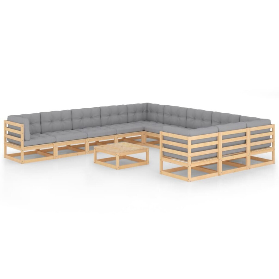 vidaXL 12-delige Loungeset met kussens massief grenenhout vidaXL 12-delige Loungeset met kussens massief grenenhout afbeelding 1