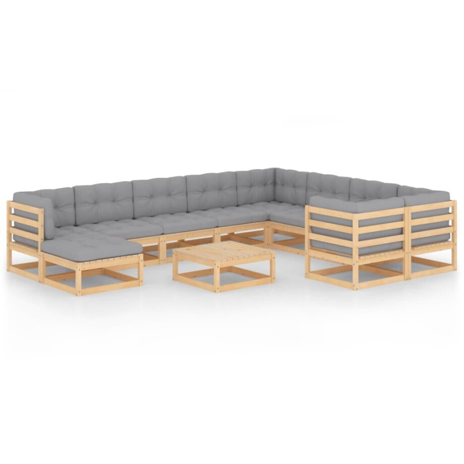 vidaXL 11-delige Loungeset met kussens massief grenenhout vidaXL 11-delige Loungeset met kussens massief grenenhout afbeelding 1