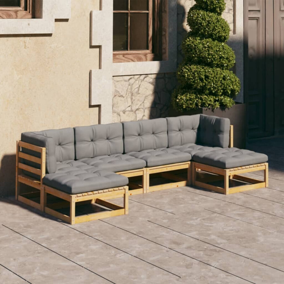 vidaXL 6-delige Loungeset met kussens massief grenenhout vidaXL 6-delige Loungeset met kussens massief grenenhout afbeelding 1