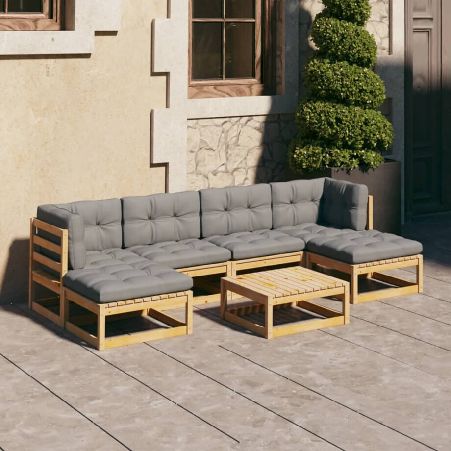 vidaXL 7-delige Loungeset met kussens massief grenenhout vidaXL 7-delige Loungeset met kussens massief grenenhout afbeelding 1
