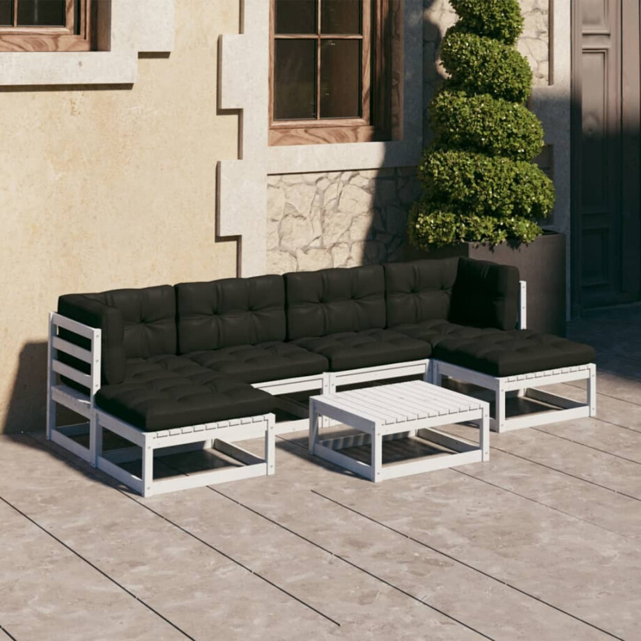 vidaXL 7-delige Loungeset met kussens massief grenenhout wit vidaXL 7-delige Loungeset met kussens massief grenenhout wit afbeelding 1