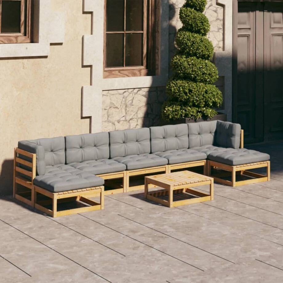 vidaXL 8-delige Loungeset met kussens massief grenenhout vidaXL 8-delige Loungeset met kussens massief grenenhout afbeelding 1
