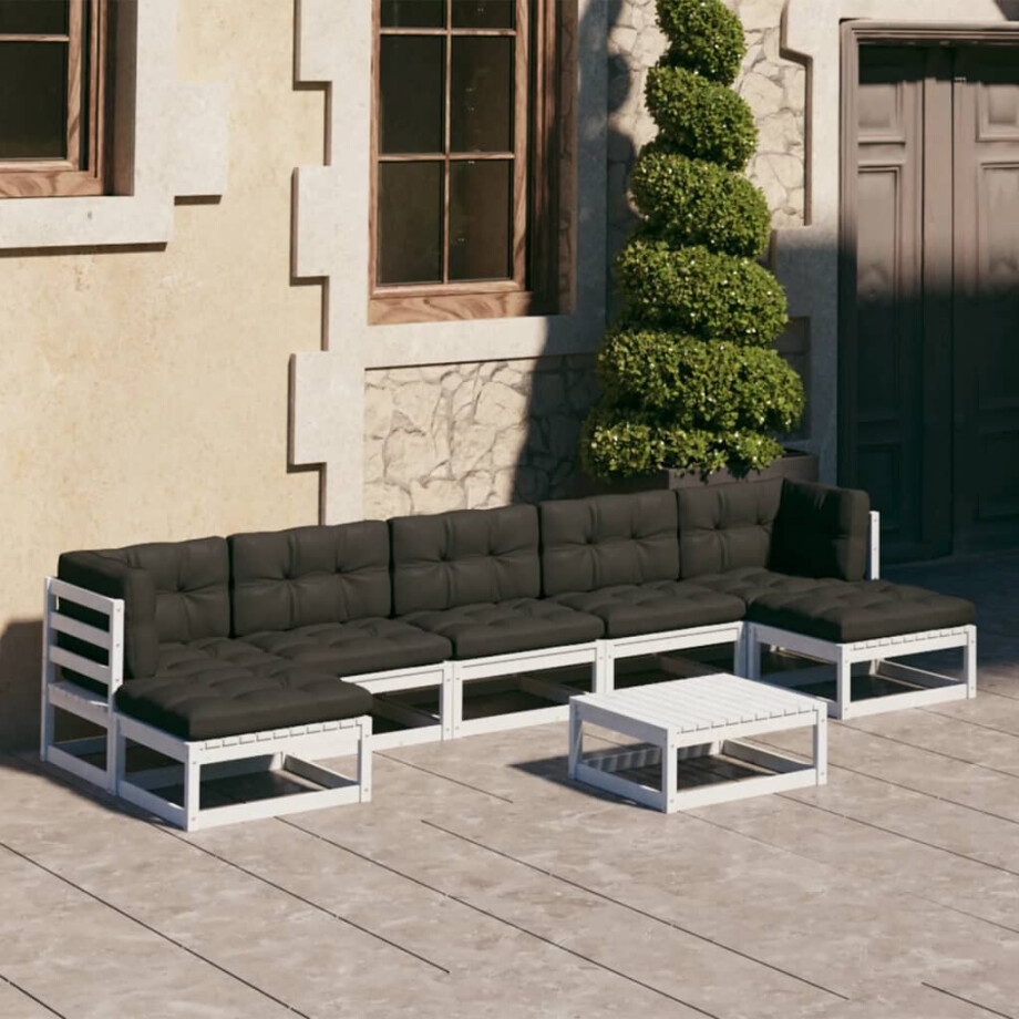 vidaXL 8-delige Loungeset met kussens massief grenenhout wit afbeelding 1