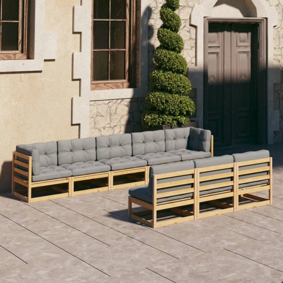 vidaXL 8-delige Loungeset met kussens massief grenenhout vidaXL 8-delige Loungeset met kussens massief grenenhout afbeelding 1