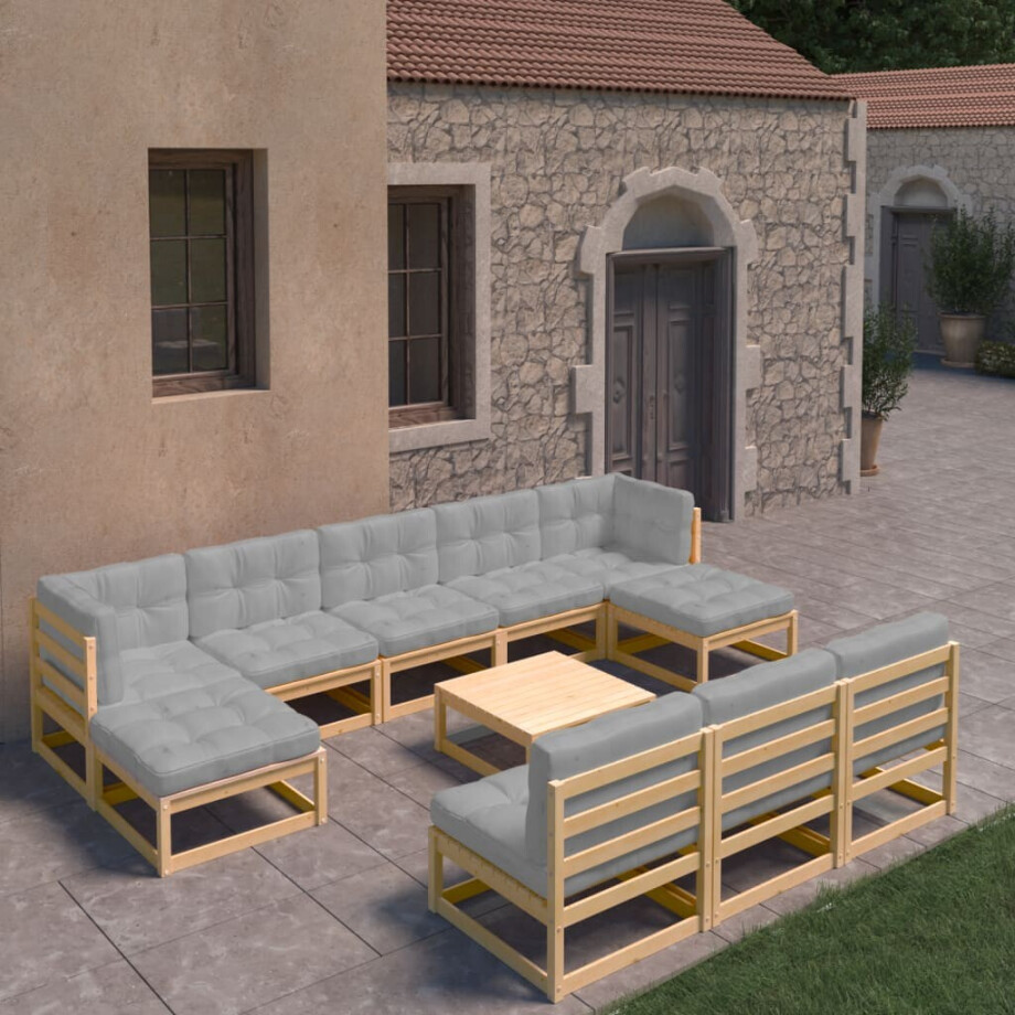vidaXL 11-delige Loungeset met kussens massief grenenhout vidaXL 11-delige Loungeset met kussens massief grenenhout afbeelding 1