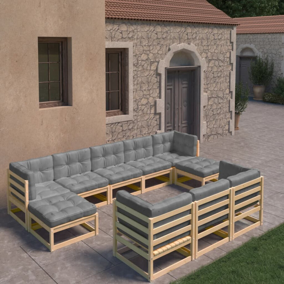 vidaXL 10-delige Loungeset met kussens massief grenenhout vidaXL 10-delige Loungeset met kussens massief grenenhout afbeelding 1