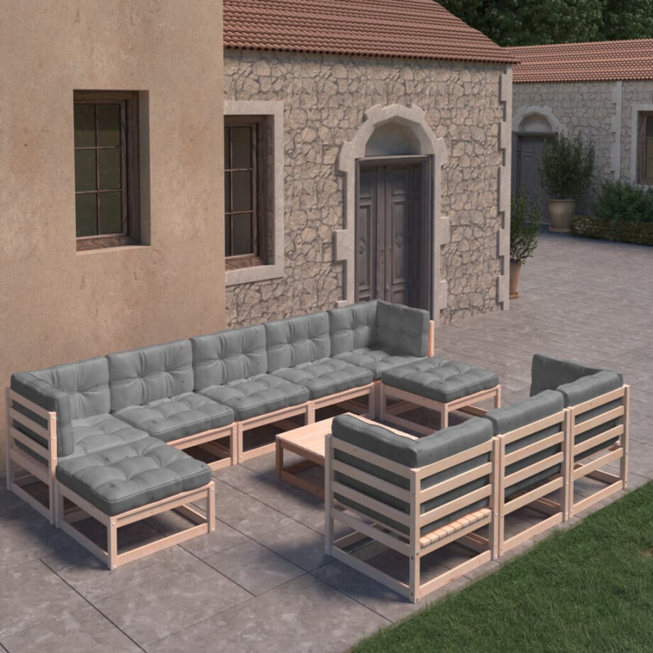 vidaXL 11-delige Loungeset met kussens massief grenenhout vidaXL 11-delige Loungeset met kussens massief grenenhout afbeelding 1