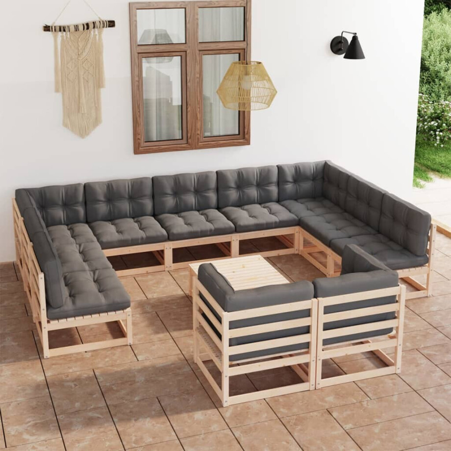 vidaXL 12-delige Loungeset met kussens massief grenenhout vidaXL 12-delige Loungeset met kussens massief grenenhout afbeelding 1