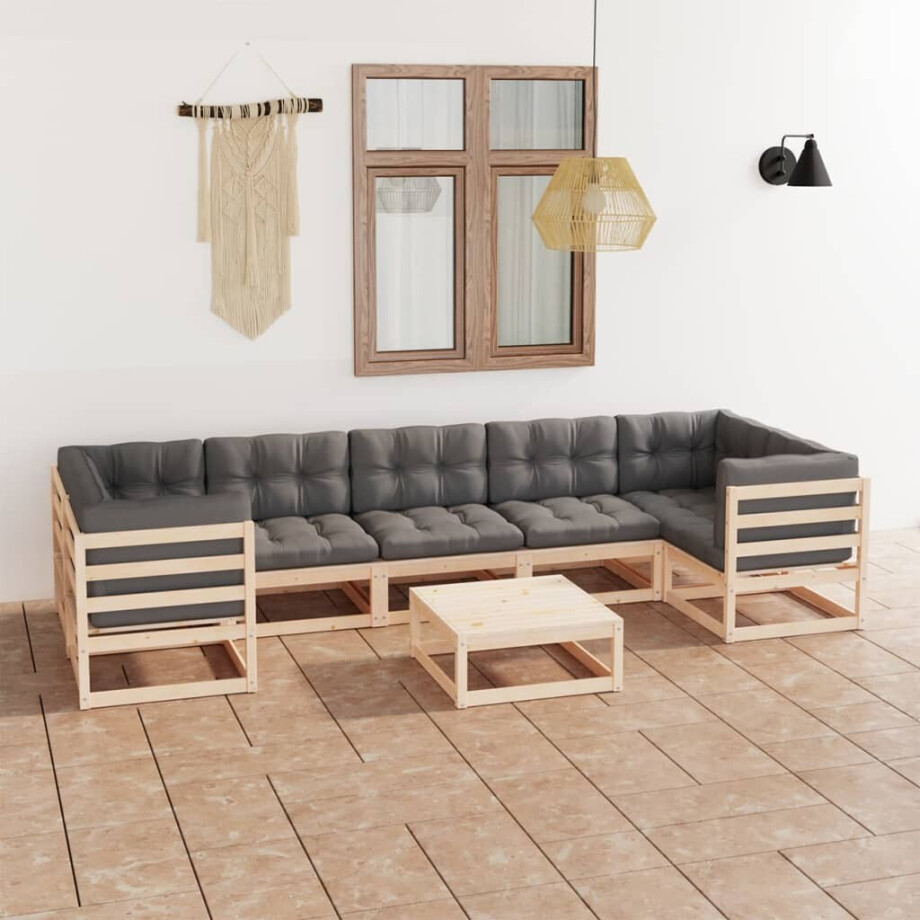 vidaXL 8-delige Loungeset met kussens massief grenenhout afbeelding 1