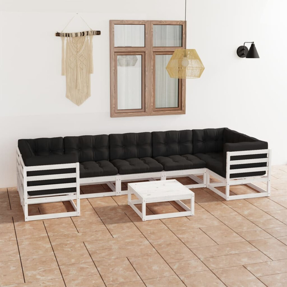 vidaXL 8-delige Loungeset met kussens massief grenenhout wit afbeelding 1