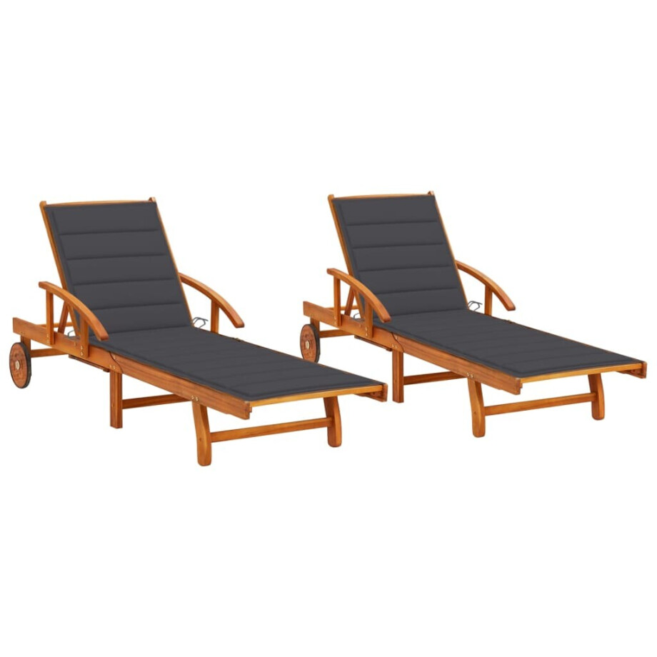 vidaXL Ligstoelen 2 st met kussens massief acaciahout afbeelding 1