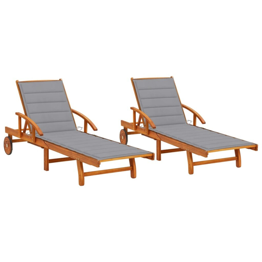 vidaXL Ligstoelen 2 st met kussens massief acaciahout vidaXL Ligstoelen 2 st met kussens massief acaciahout afbeelding 1