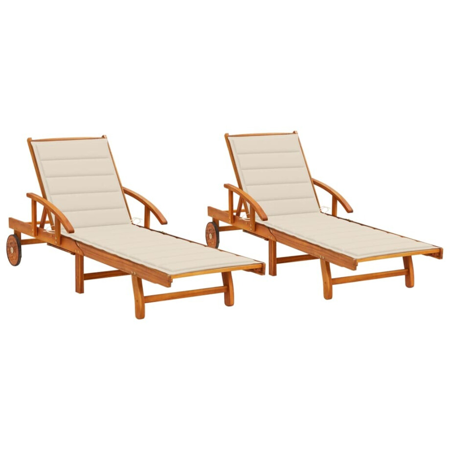 vidaXL Ligstoelen 2 st met kussens massief acaciahout afbeelding 1