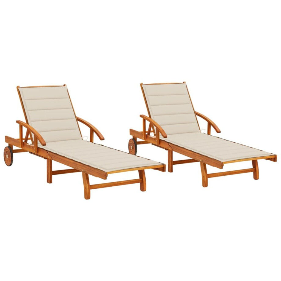 vidaXL Ligstoelen 2 st met kussens massief acaciahout afbeelding 1
