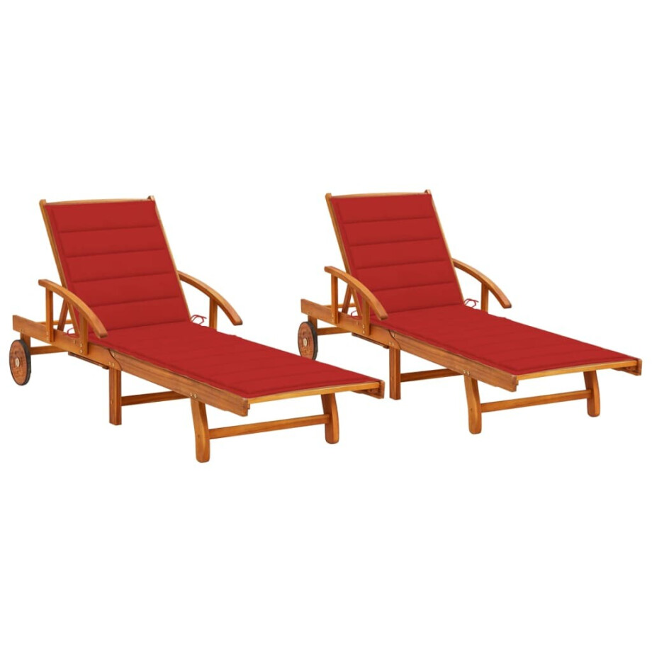 vidaXL Ligstoelen 2 st met kussens massief acaciahout afbeelding 1
