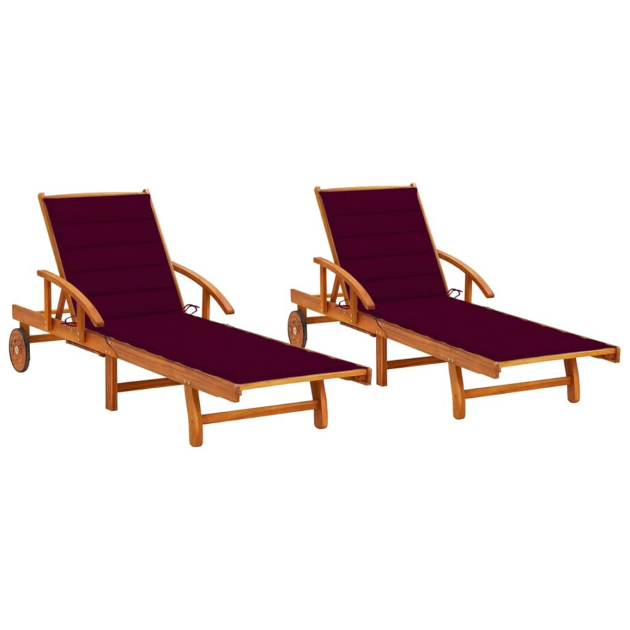 vidaXL Ligstoelen 2 st met kussens massief acaciahout vidaXL Ligstoelen 2 st met kussens massief acaciahout afbeelding 1