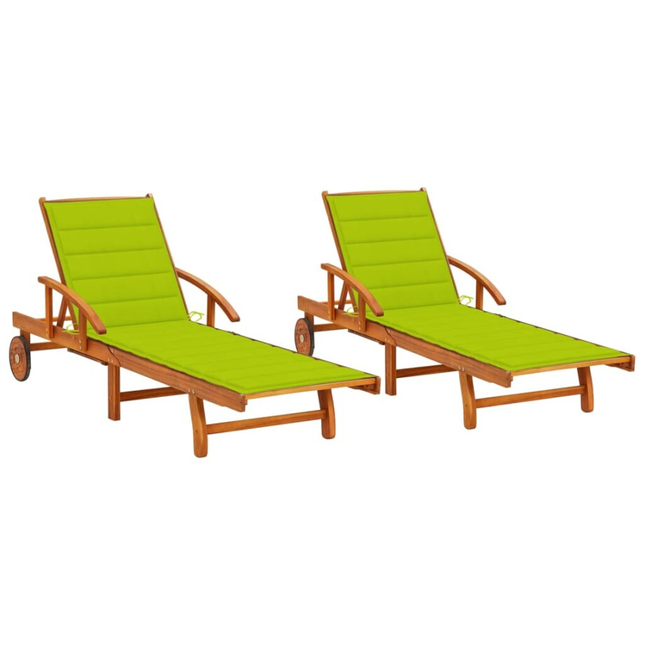vidaXL Ligstoelen 2 st met kussens massief acaciahout afbeelding 1