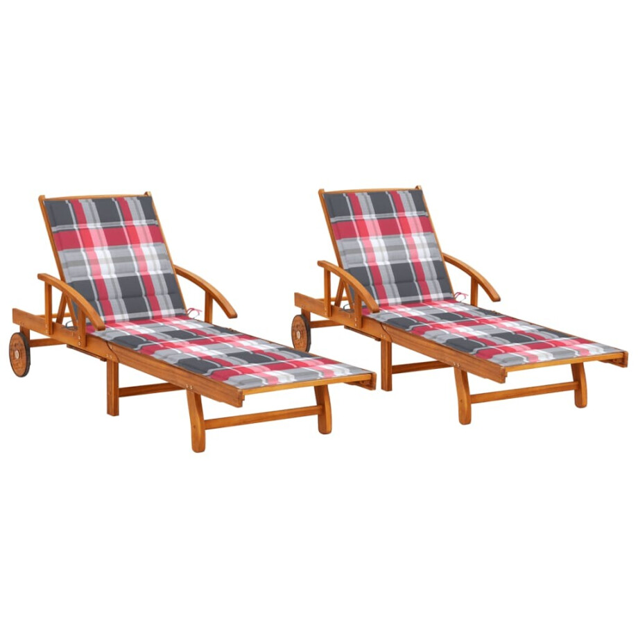 vidaXL Ligstoelen 2 st met kussens massief acaciahout afbeelding 1