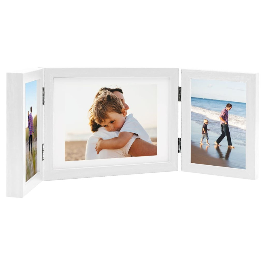 vidaXL Fotolijst drieluik 22x15 cm+2x(10x15 cm) wit afbeelding 1