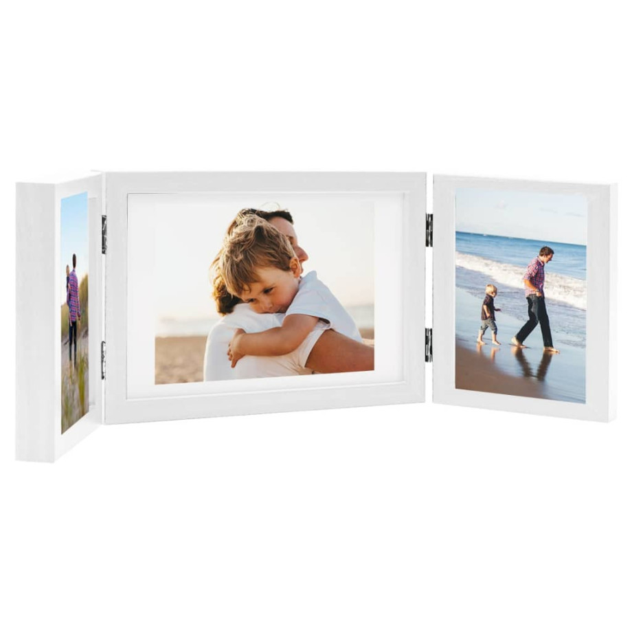 vidaXL Fotolijst drieluik 28x18 cm+2x(13x18 cm) wit afbeelding 1