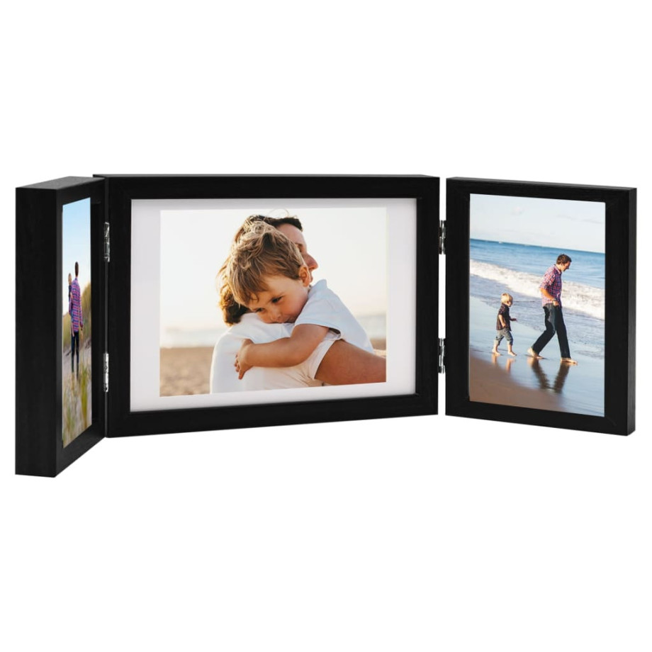 vidaXL Fotolijst drieluik 28x18 cm+2x(13x18 cm) zwart afbeelding 1