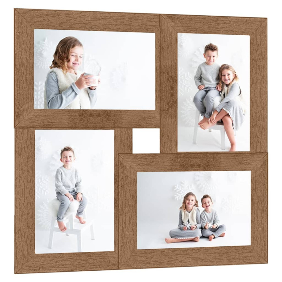 vidaXL Fotolijst voor 4x(10x15 cm) foto MDF lichtbruin afbeelding 1