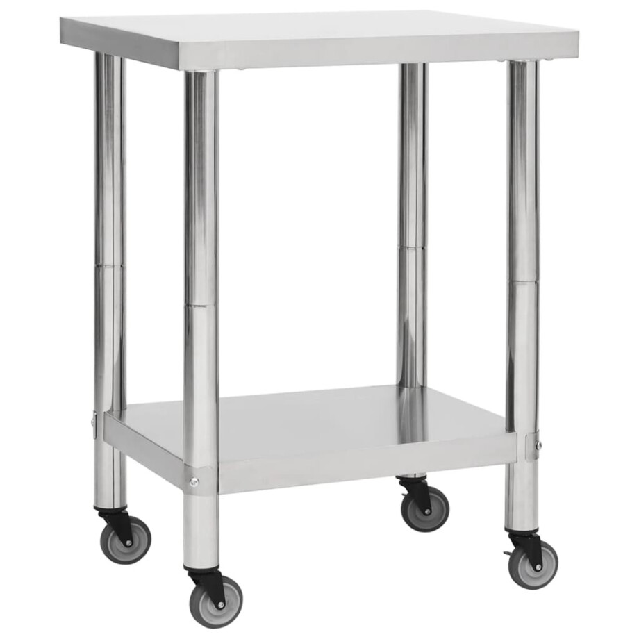 vidaXL Keukenwerktafel met wielen 80x30x85 cm roestvrij staal afbeelding 