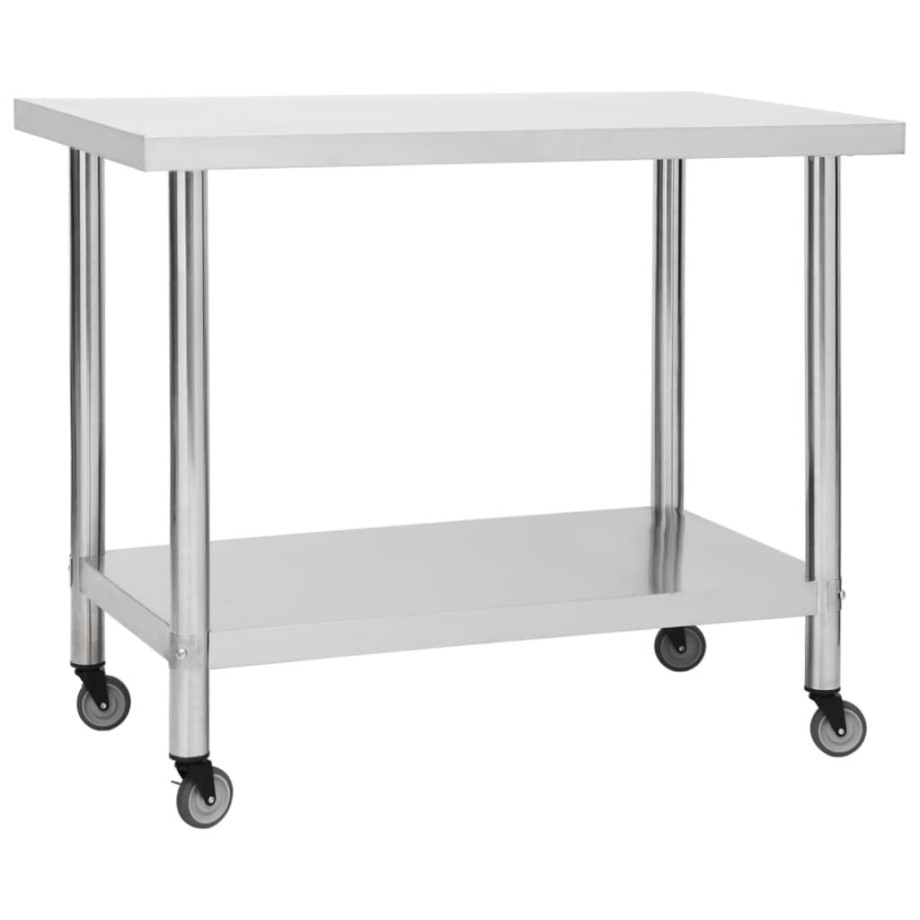 vidaXL Keukenwerktafel met wielen 100x30x85 cm roestvrij staal afbeelding 