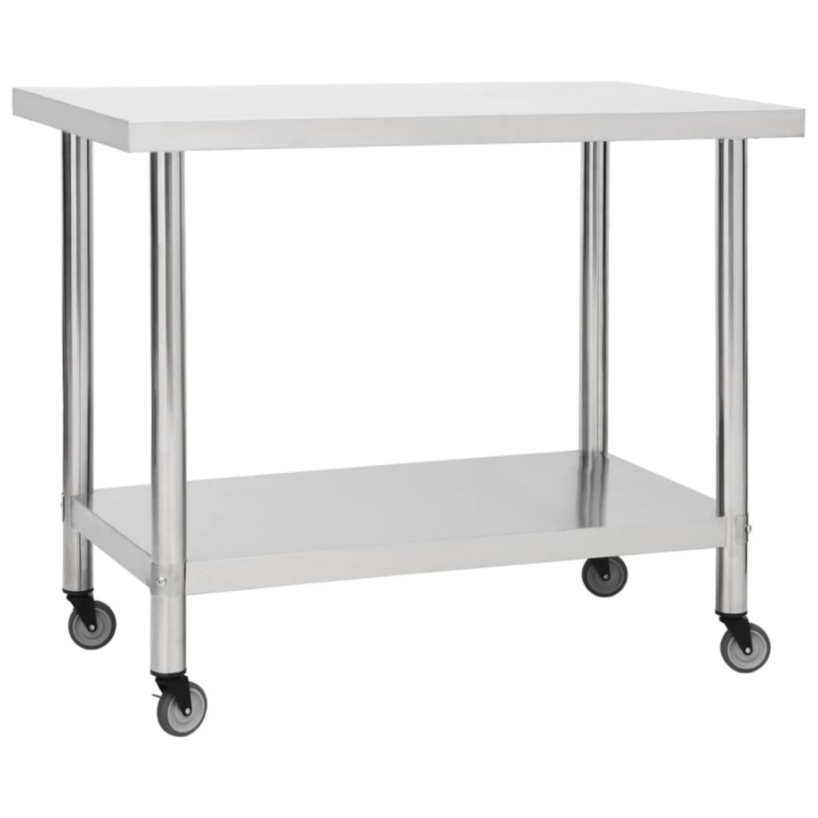 vidaXL Keukenwerktafel met wielen 100x45x85 cm roestvrij staal afbeelding 