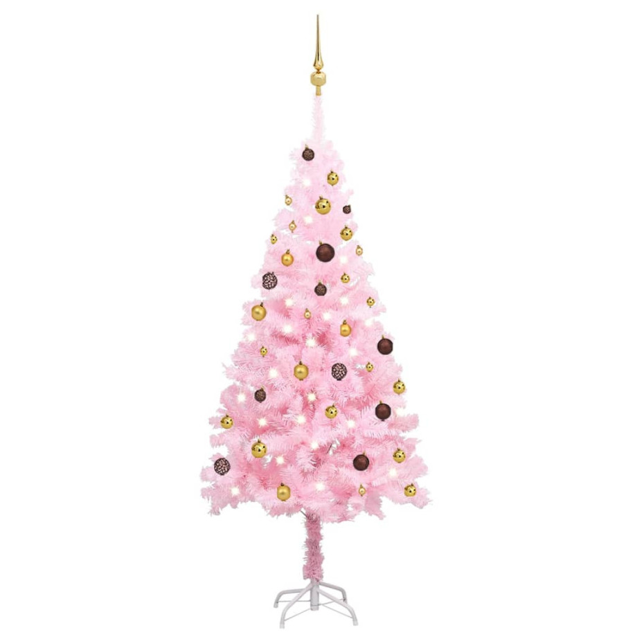 vidaXL Kunstkerstboom met verlichting en kerstballen 180 cm PVC roze afbeelding 1