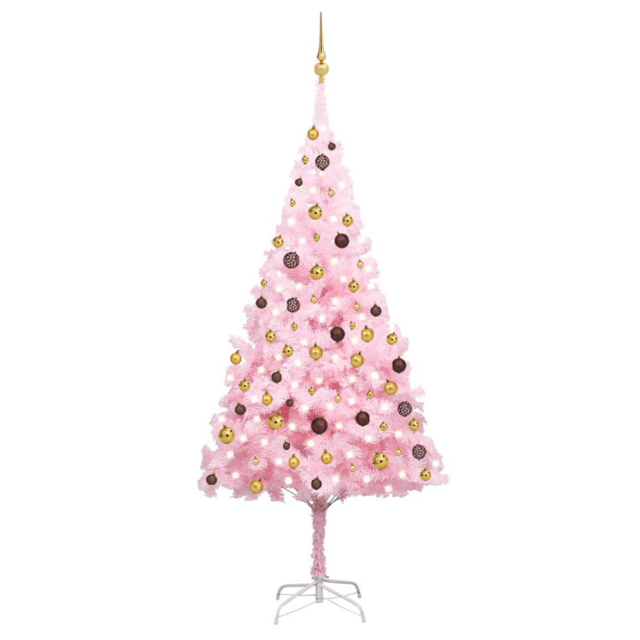 vidaXL Kunstkerstboom met verlichting en kerstballen 240 cm PVC roze afbeelding 1