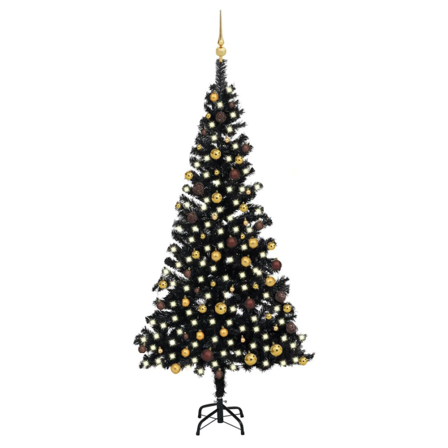vidaXL Kunstkerstboom met verlichting en kerstballen 210 cm PVC zwart afbeelding 1