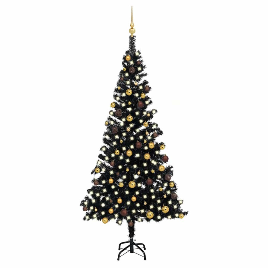 vidaXL Kunstkerstboom met verlichting en kerstballen 210 cm PVC zwart vidaXL Kunstkerstboom met verlichting en kerstballen 210 cm PVC zwart afbeelding 1