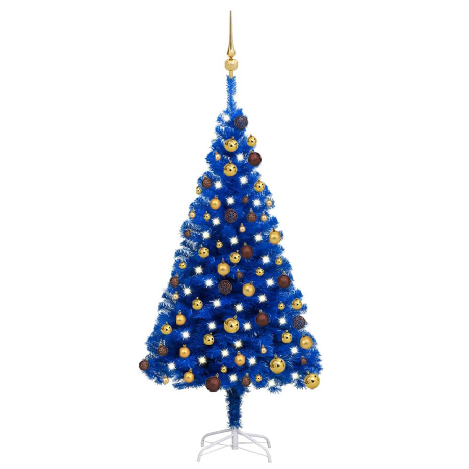 vidaXL Kunstkerstboom met verlichting en kerstballen 120 cm PVC blauw afbeelding 1