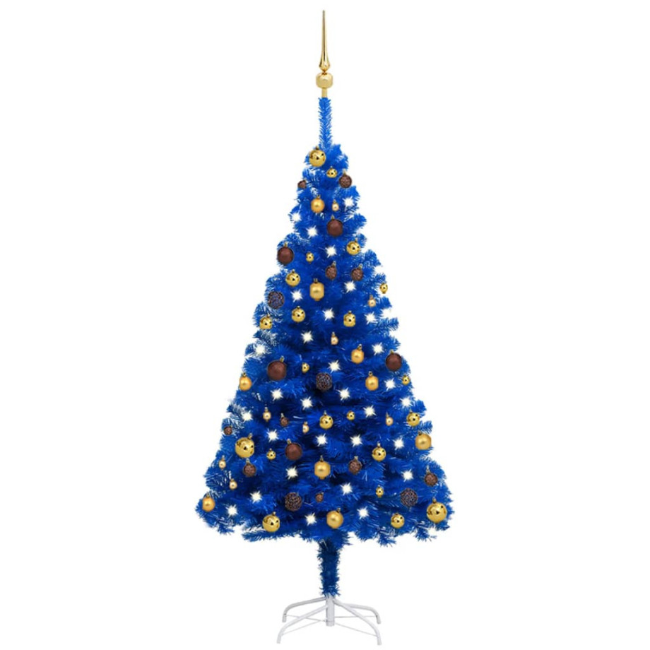 vidaXL Kunstkerstboom met verlichting en kerstballen 150 cm PVC blauw afbeelding 1