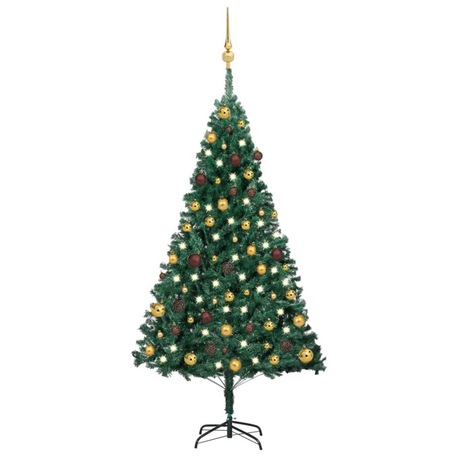 vidaXL Kunstkerstboom met verlichting en kerstballen 150 cm PVC groen afbeelding 1