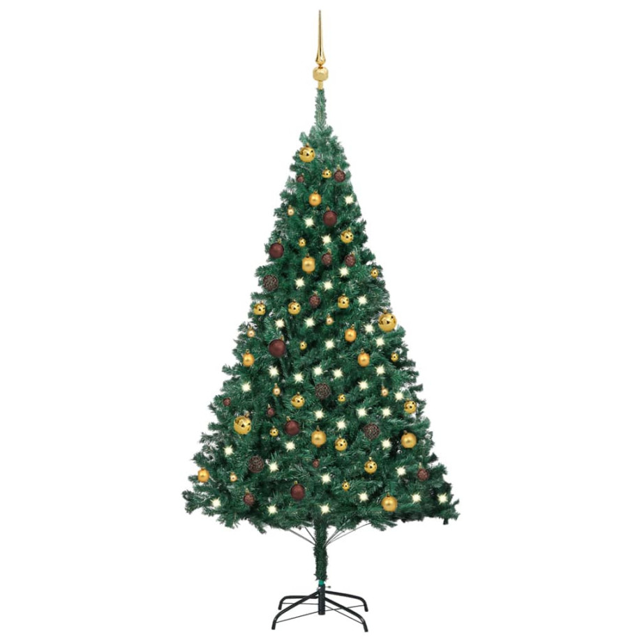 vidaXL Kunstkerstboom met verlichting en kerstballen 180 cm PVC groen afbeelding 1