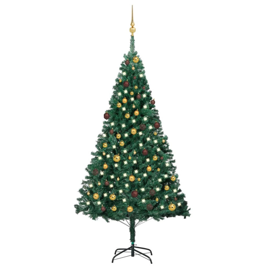 vidaXL Kunstkerstboom met verlichting en kerstballen 210 cm PVC groen afbeelding 1