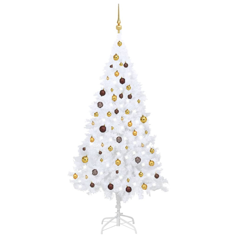vidaXL Kunstkerstboom met verlichting en kerstballen 180 cm PVC wit afbeelding 1