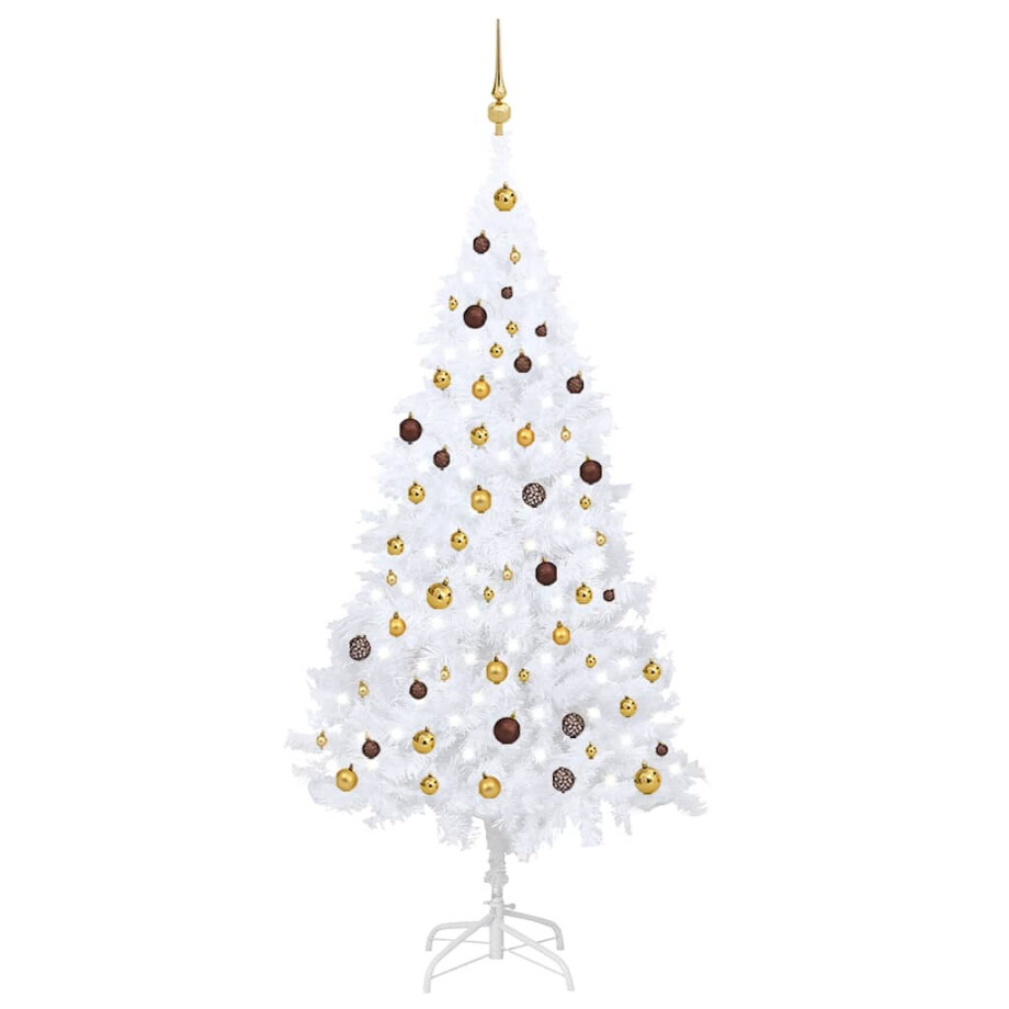 vidaXL Kunstkerstboom met verlichting en kerstballen 210 cm PVC wit afbeelding 1