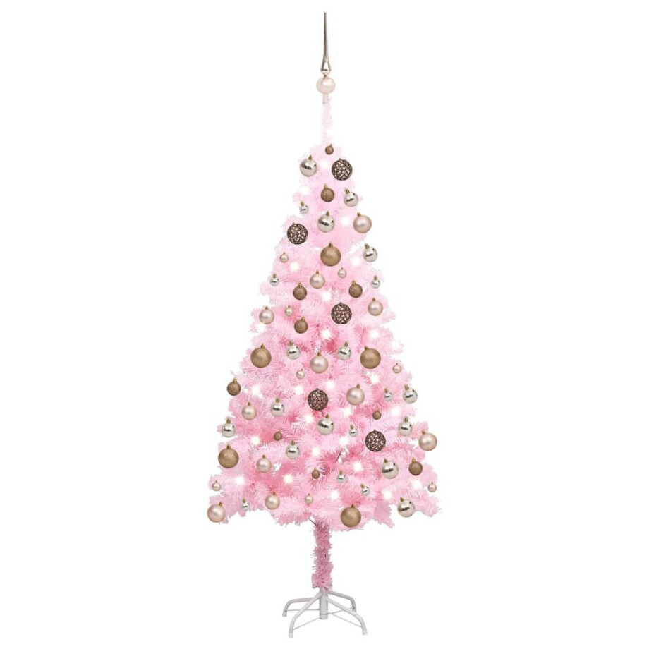 vidaXL Kunstkerstboom met verlichting en kerstballen 120 cm PVC roze afbeelding 1