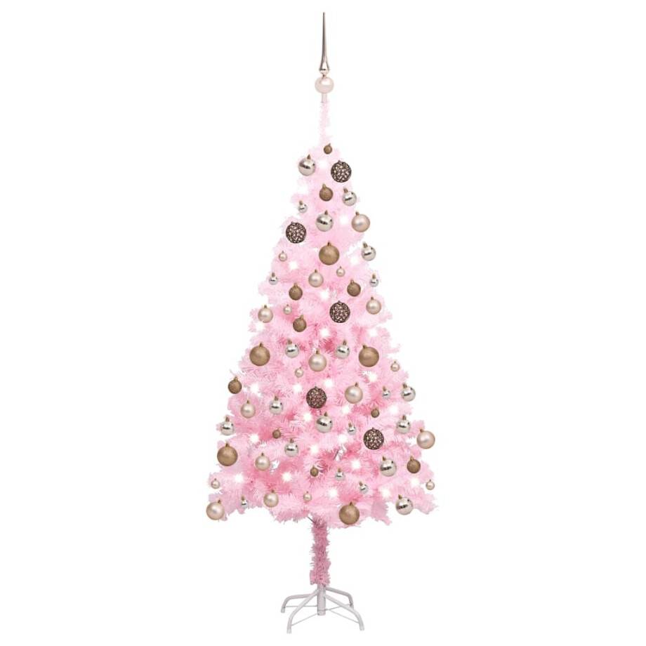vidaXL Kunstkerstboom met verlichting en kerstballen 150 cm PVC roze afbeelding 1