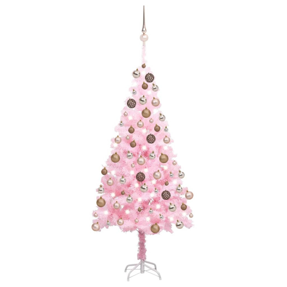 vidaXL Kunstkerstboom met verlichting en kerstballen 180 cm PVC roze afbeelding 1