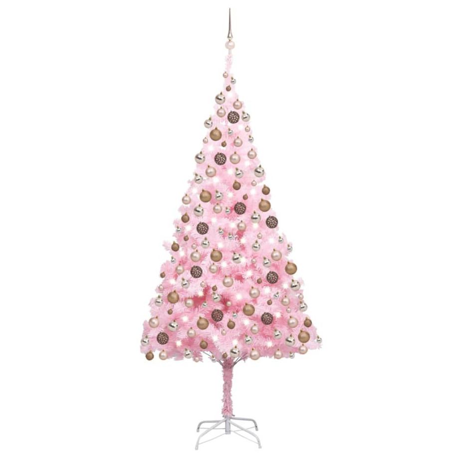 vidaXL Kunstkerstboom met verlichting en kerstballen 210 cm PVC roze afbeelding 1